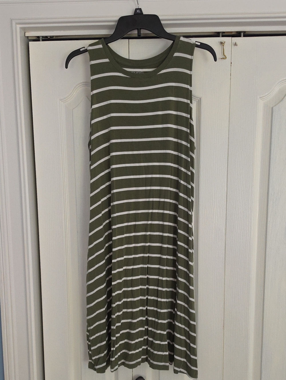 Time and Tru Olive Green and White Striped Knit Dress